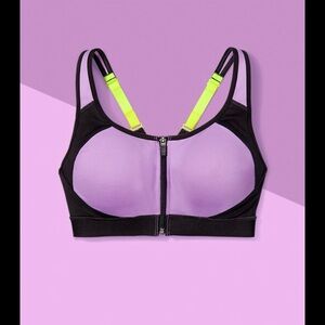 Champion Purple & Black Sports Bra w/ Neon Accents Front Close High Support XXL